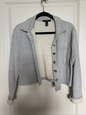 Forever 21 Light Gray Cropped Sweater Jacket